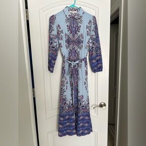 LOFT Paisley Long Sleeve Dress - Blue and Purple